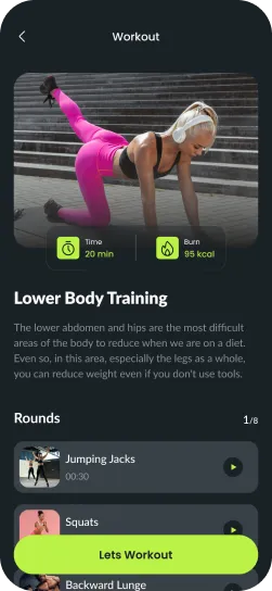 Sports and fitness app screen 1
