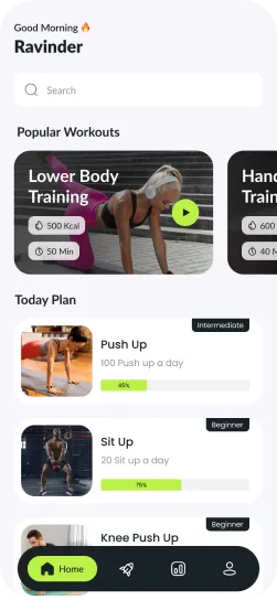 Sports and fitness app screen 2